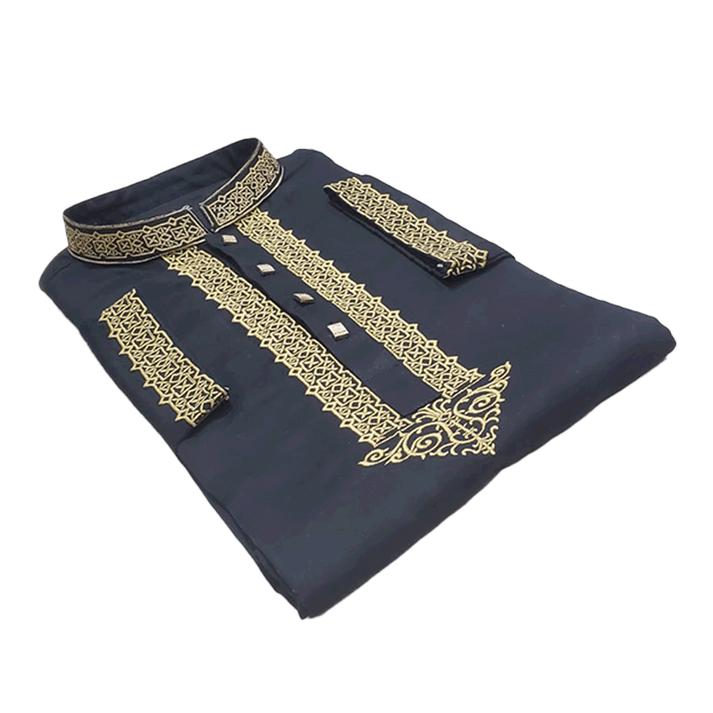 Cotton Embroidered Semi Long Panjabi for Men - Black - ACP-431