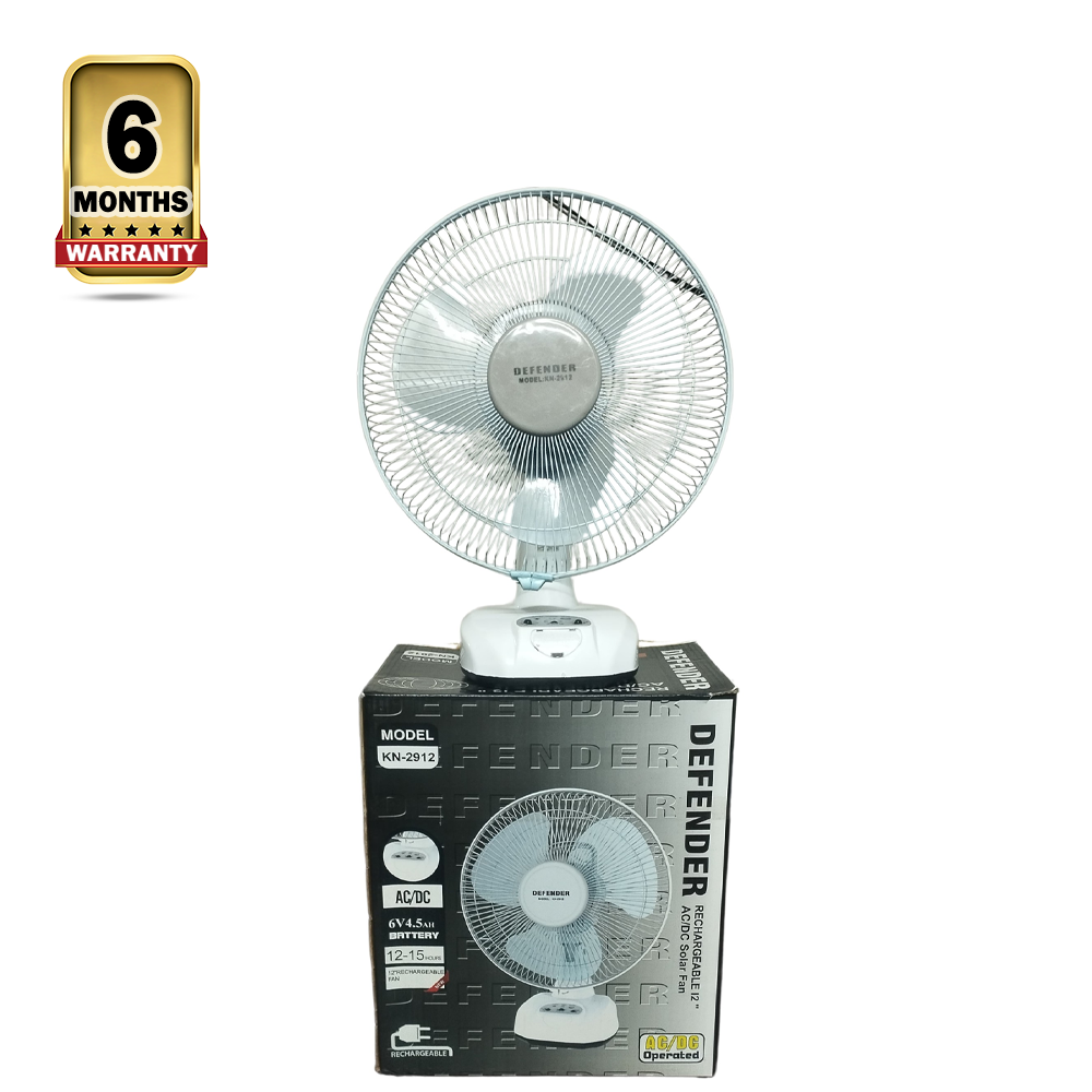 Defender Rechargeable Long Body Desk Fan - 12inch - White - 2912