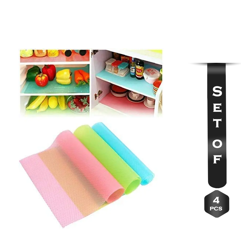 Set of 04 Pcs Silicone Moisture Waterproof Mat for Regrigerator - Multicolor