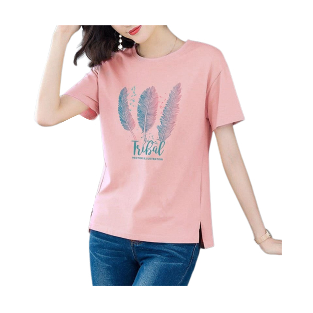 Cotton Half Sleeve T-Shirt For Women - Pink - LG-31