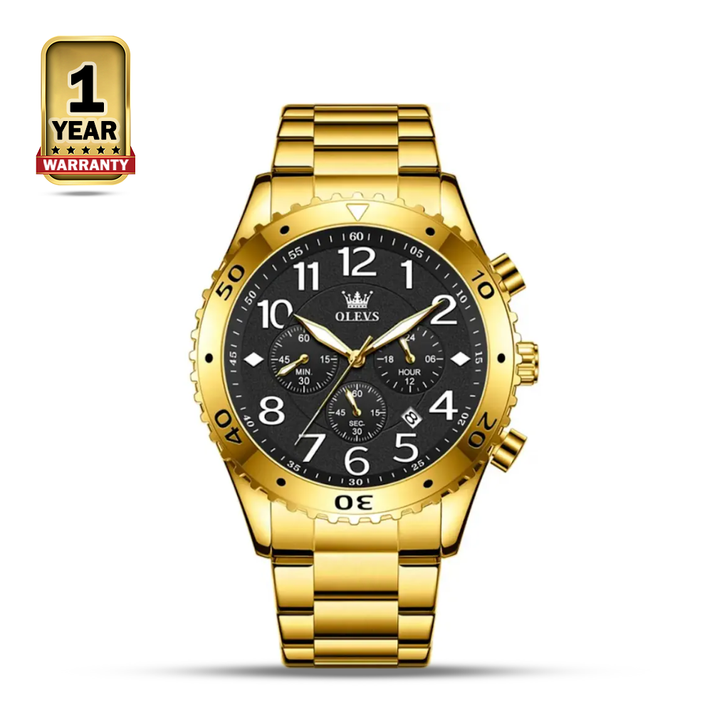 OLEVS 9969 Quartz Luxury Chronograph Watch For Men - Golden Black