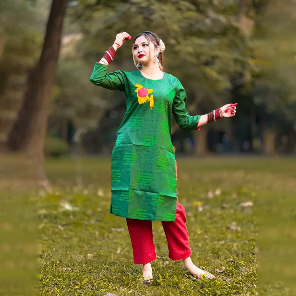 16th December Special Half Silk Kurti For Women - Green and Red - MK-74