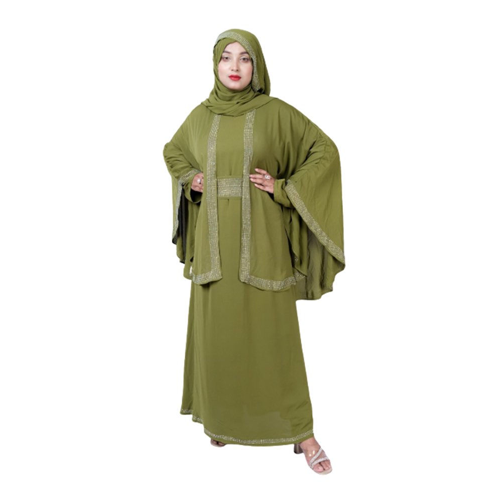 Dubai Cherry Abaya Borka For Women - Olive