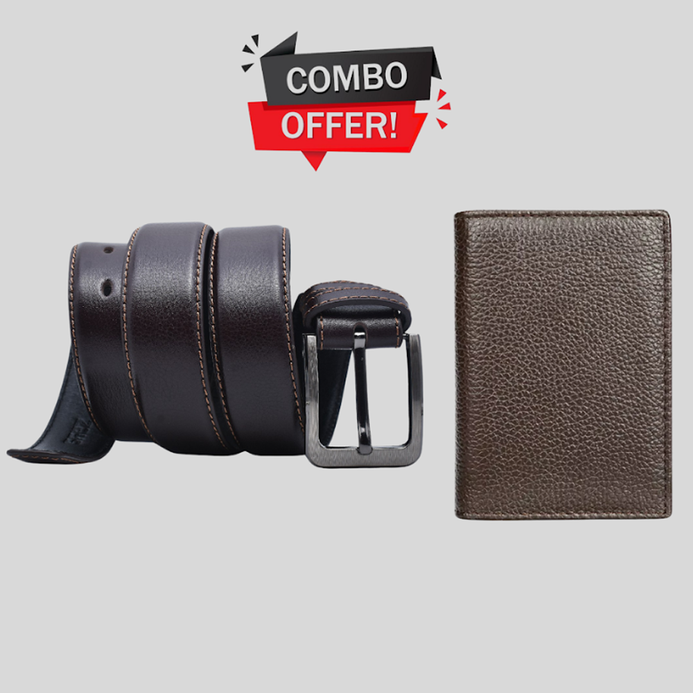 Zays Premium Leather Combo Pack Belt and Card Holder For Men and Women - Chocolate - ZCO110