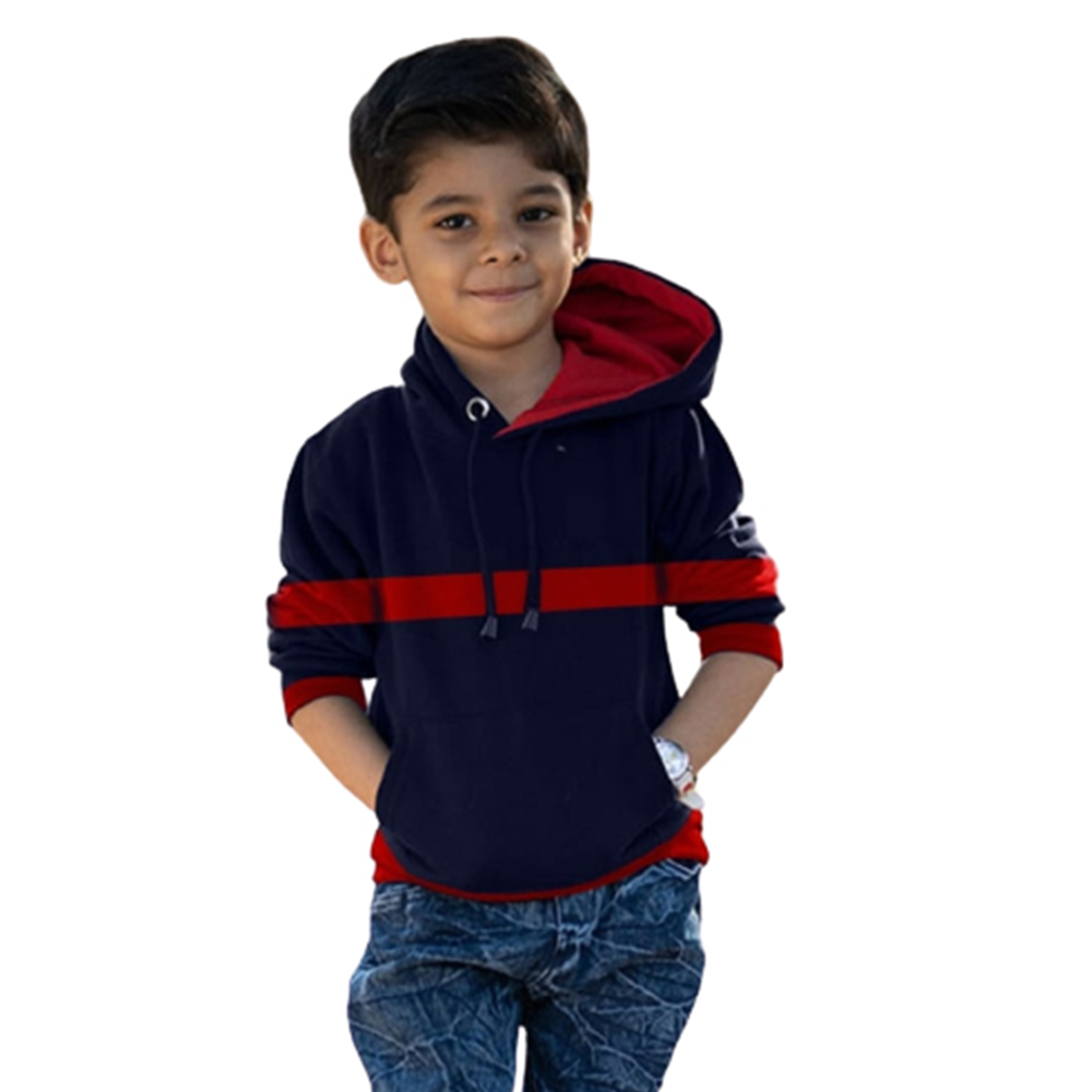 Cotton Winter Hoodie For Kids - Black and Red - BN-04