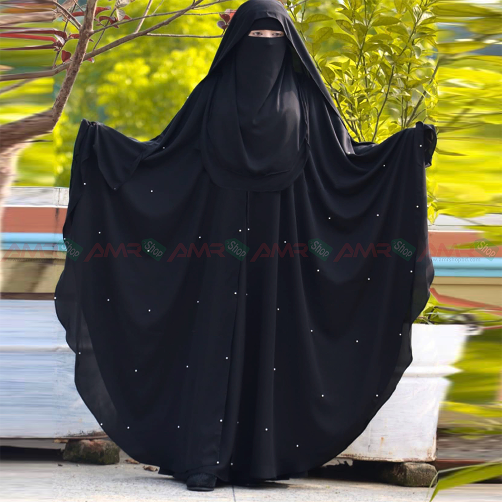 Dubai Cherry Fabric Mohuya-2 Both Side Koti System Borkha Set for Women - Black - B_483