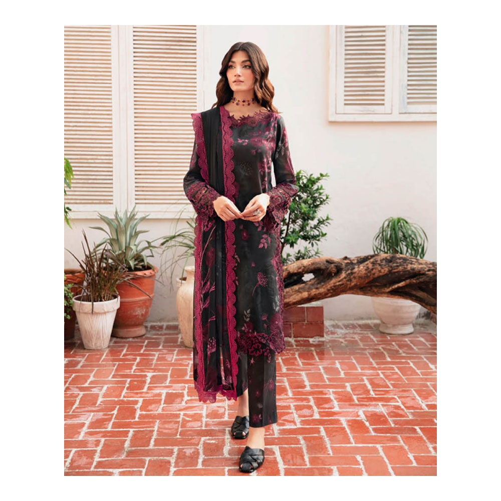 Unstitched Digital Printed Embroidered Lawn for Women - Black - HP-3PP-401 (1 Pc Ring Free)