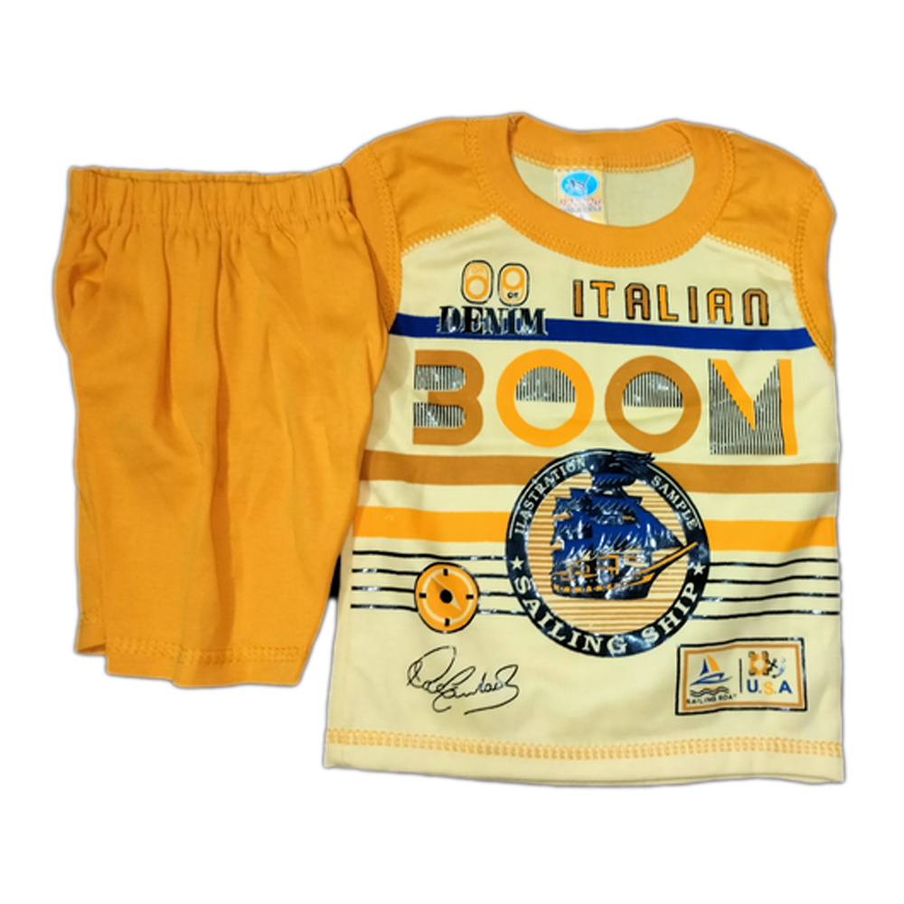 Cotton T-Shirt with Pant for Kids -  Zero Size - Golden