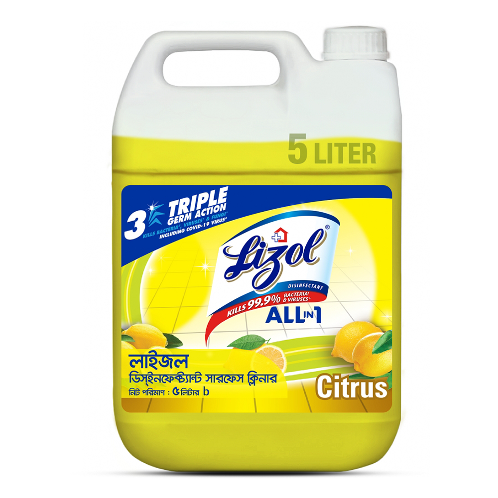 Lizol Disinfectant Surface Cleaner Citrus - 5 Litre - Li07F