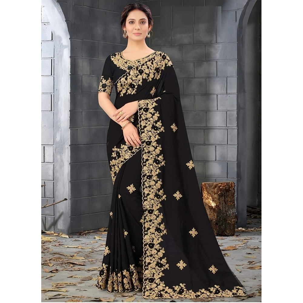 Indian Georgette Saree with Blouse Piece for Women - Black - HS-00023