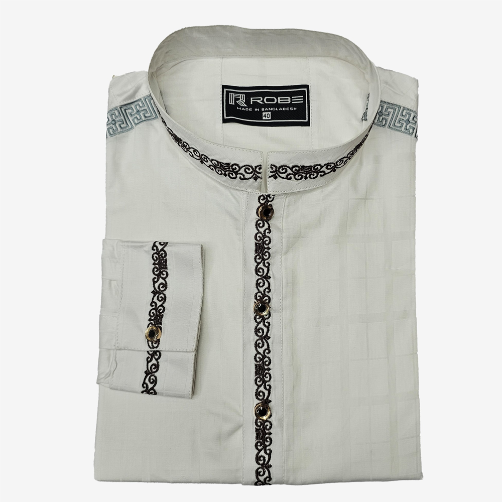 Indian Cotton Embroidery Panjabi For Men - Multicolor - 7610