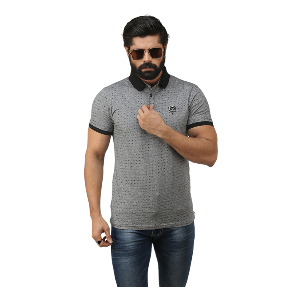 Cotton Half Sleeve Polo T-Shirt for Men - Grey - p1007