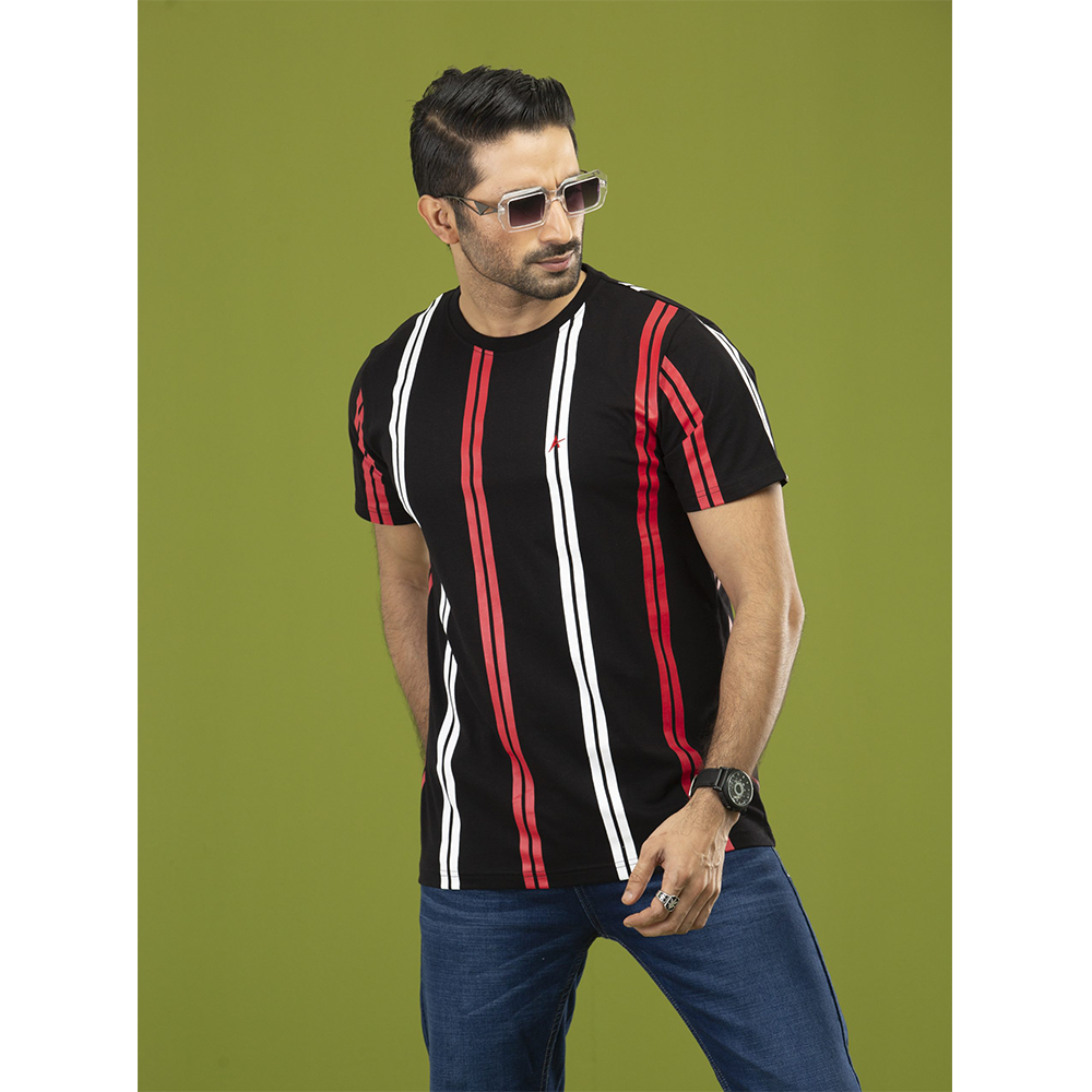 Cotton Round Neck T-Shirt for Men - Black - RN-07