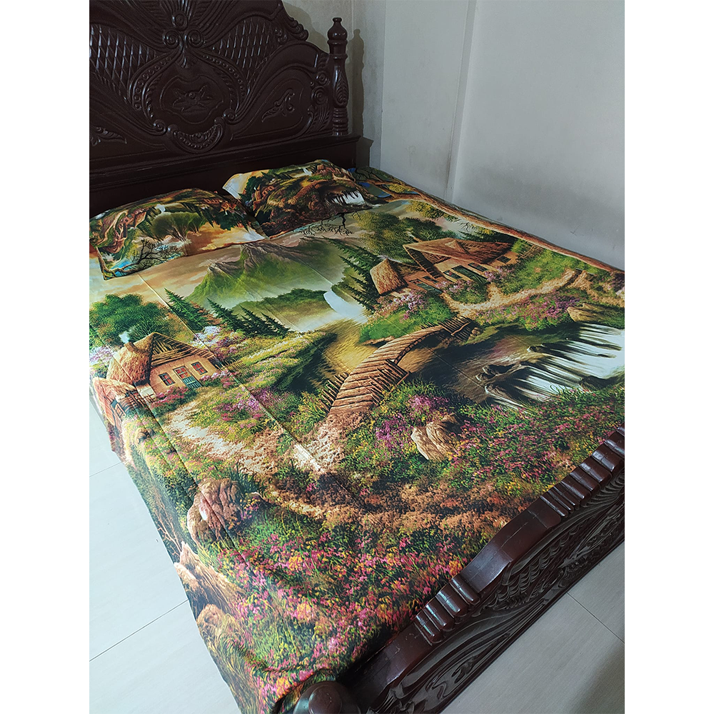 Twill Cotton King Size Double Bed Sheet With Pillow Cover - Multicolor - BT 06