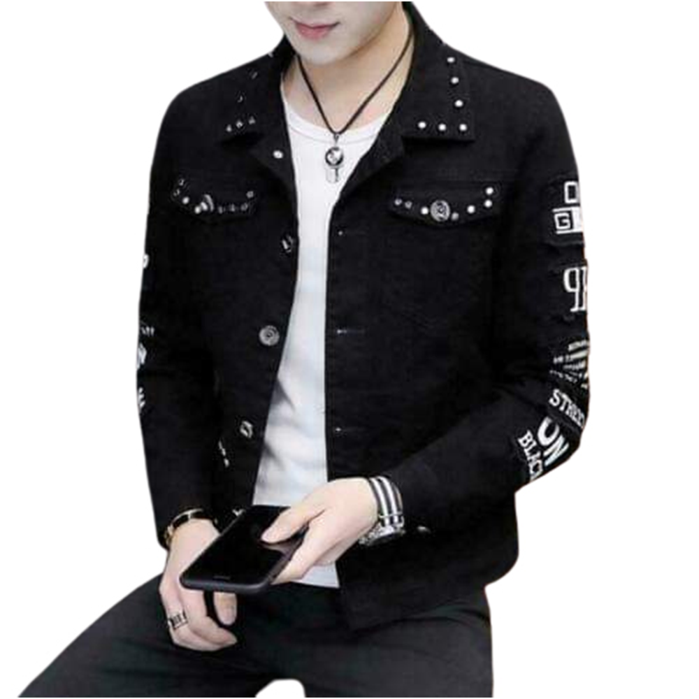 Denim Winter Jacket For Men - Black - DJ-02