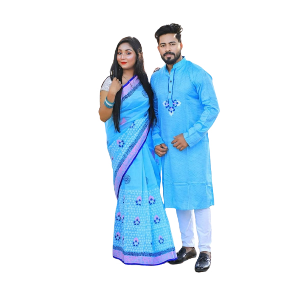 Half Silk Saree and Cotton Panjabi For Couple - CS-56