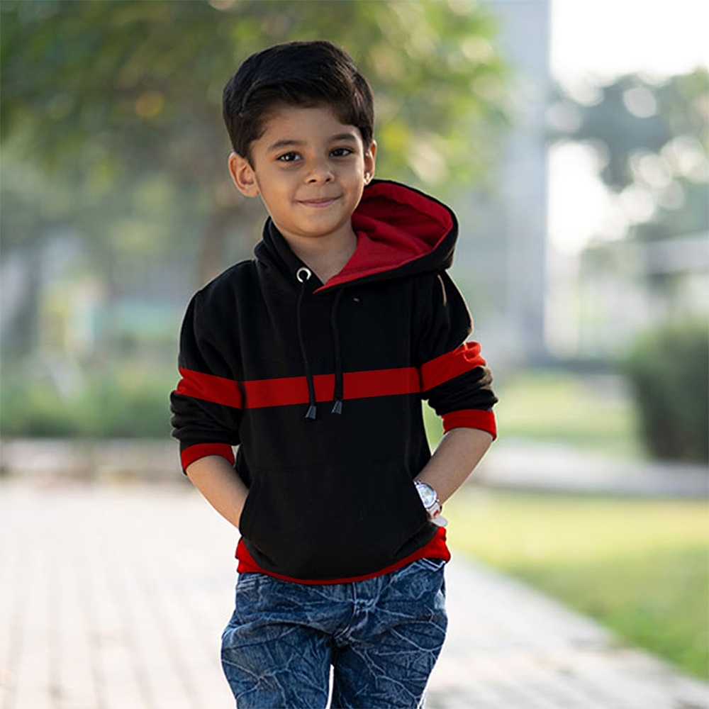 Cotton Casual Hoodies for Baby - Black and Red 