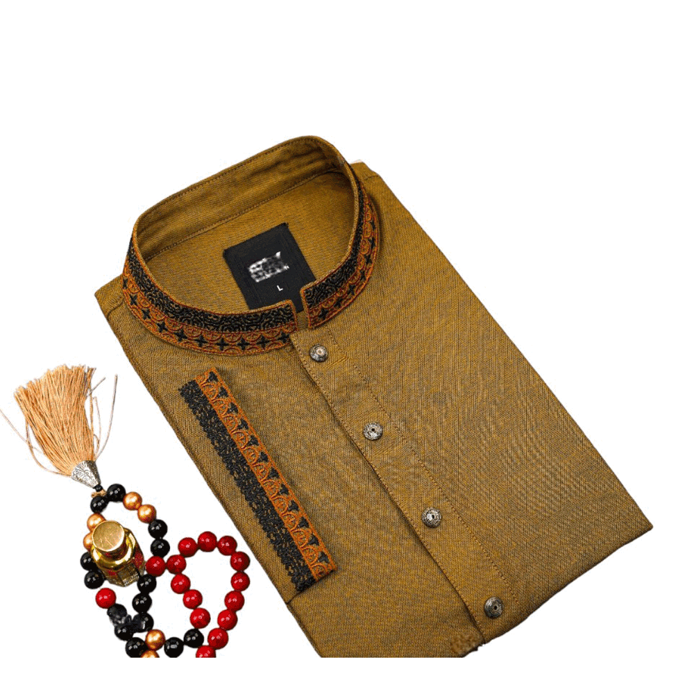 Cotton Embroidered Panjabi for Men - Olive - PH-17