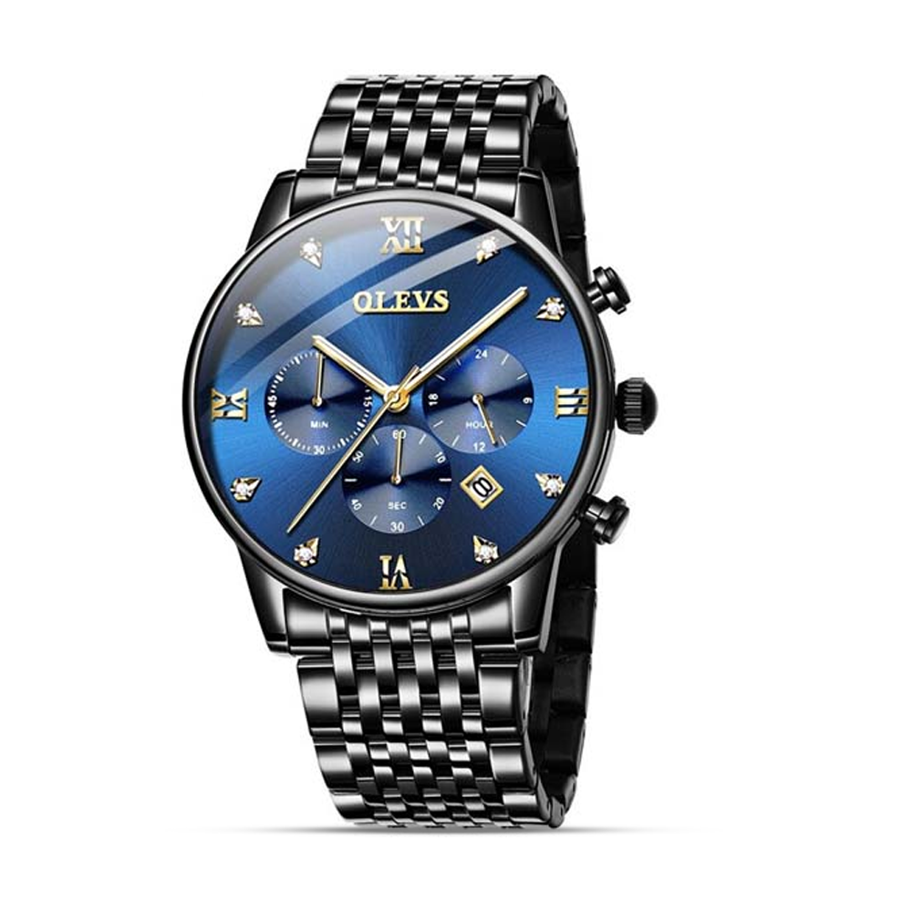 Olevs 2868 Stainless Steel Wrist Watch For Men - Black and Blue