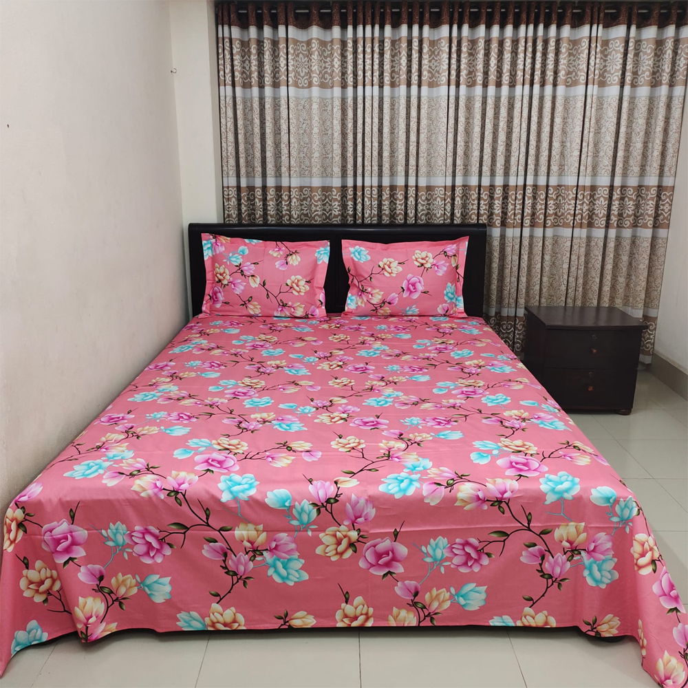 Twill Cotton King Size Bedsheet - Multicolor - 03