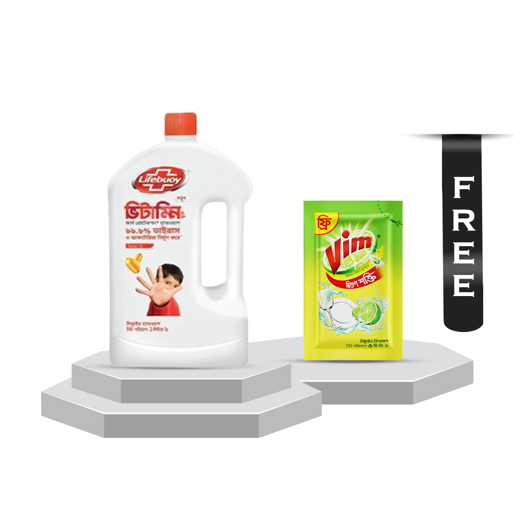 Lifebuoy Total Handwash - 1 Liter With Vim Liquid Dish Washer - 5ml Free