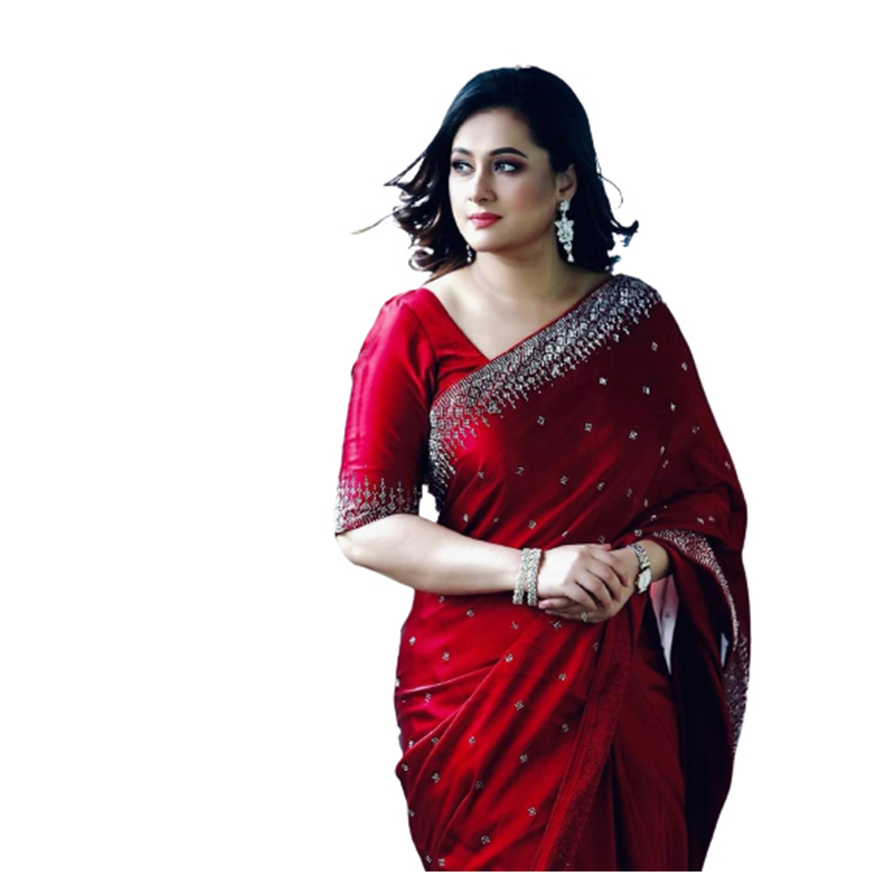 Soft Weightless Georgette Saree With Blouse Piece For Women - Maroon - SJ-37