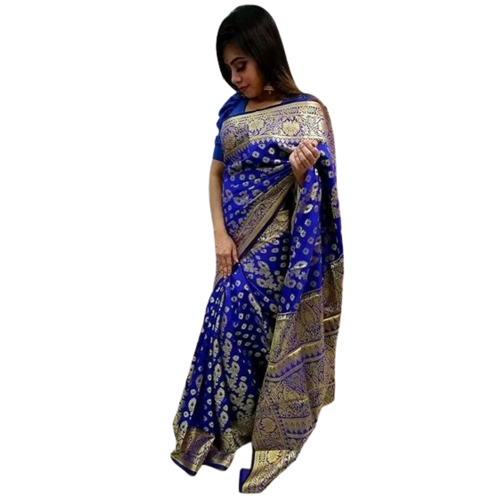 Soft Silk Katan Saree for Women - Blue - SL-04