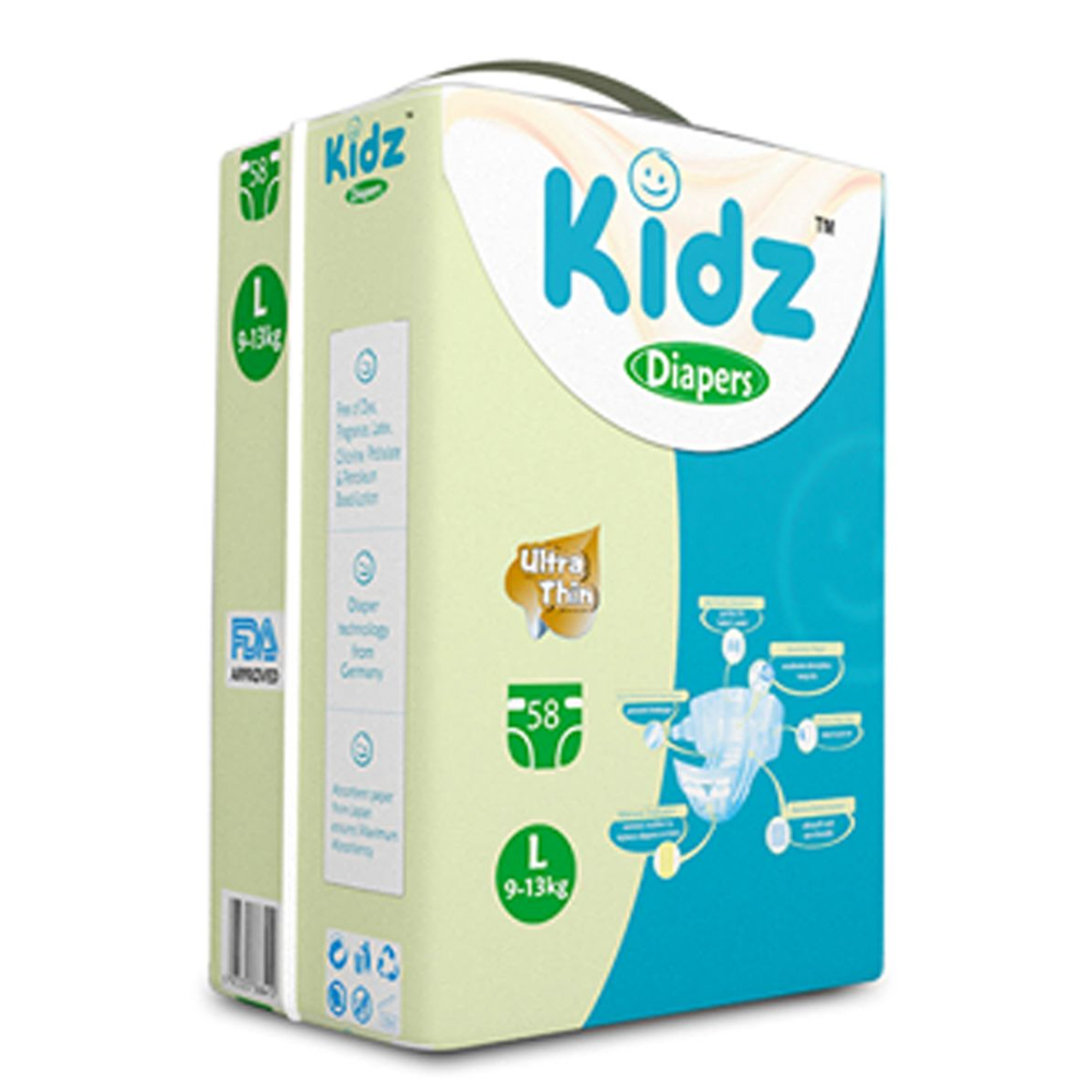 Kidz Baby Belt System Diaper - Extra Large - 9-13 Kg - 58Pcs 