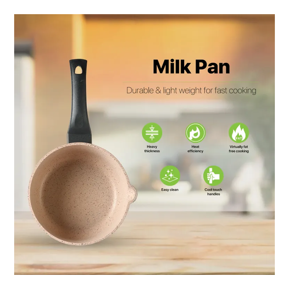 BD-KOR Non-Stick Premium Marble Coating Milk Pan With Glass Lid - 18cm