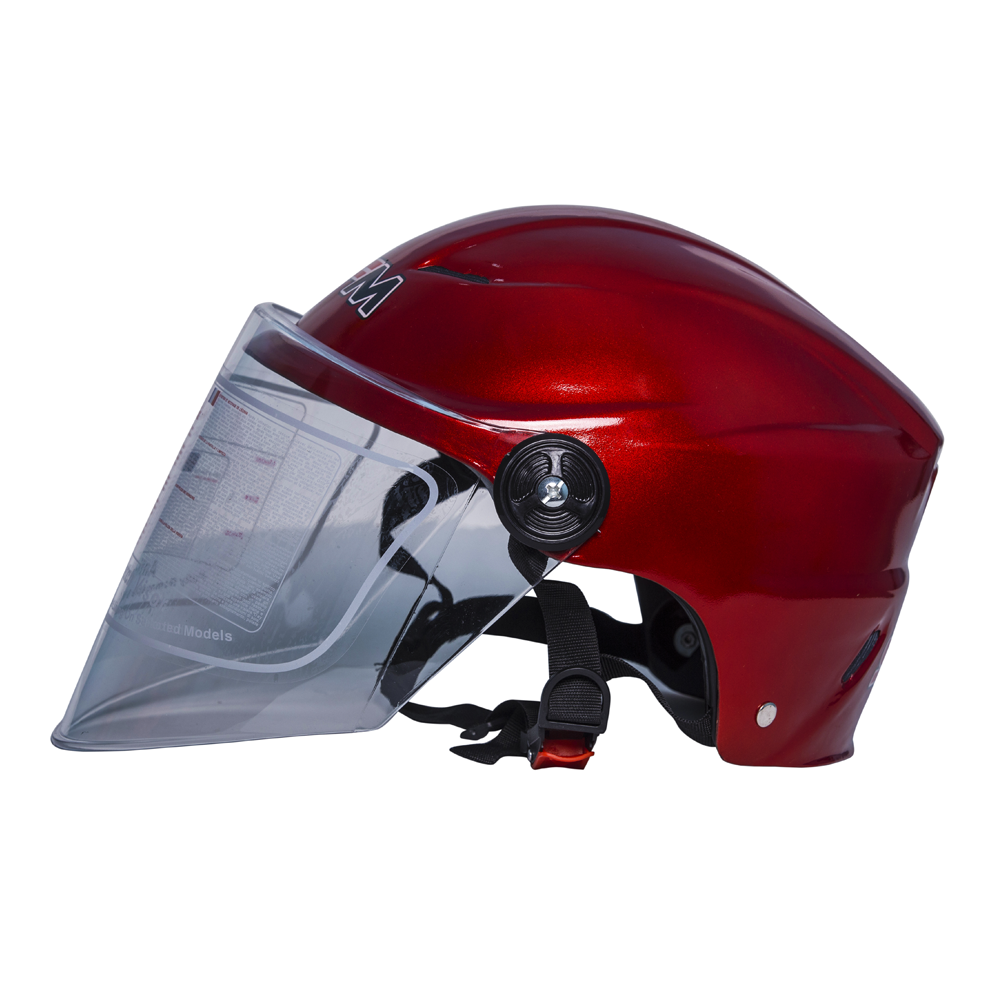 SFM Half Face Cap Helmets With China Glass - Red - APBD1024