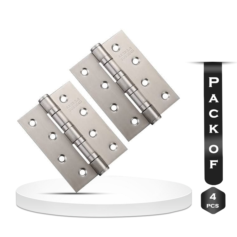 Pack of 4 Pcs Stainless Steel Door Hinge With SS Screw - 4 Inch 3mm - Silver