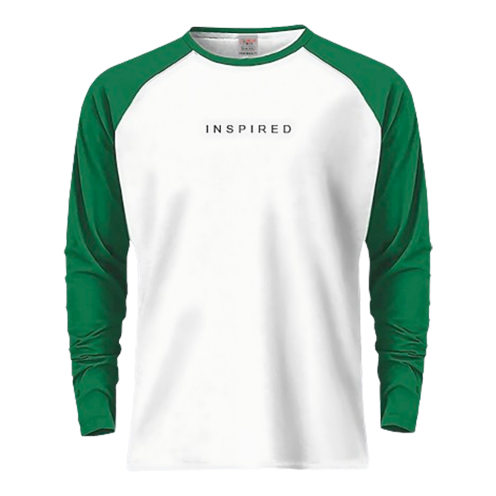 Cotton Reglan Full Sleeve T-Shirt for Men - White and Light Green - 1007