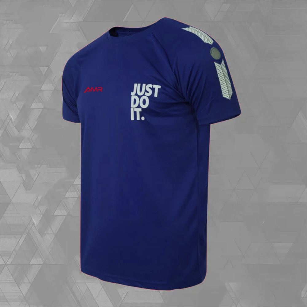 Mesh Half Sleeve T-Shirt For Men - Blue	- T-114