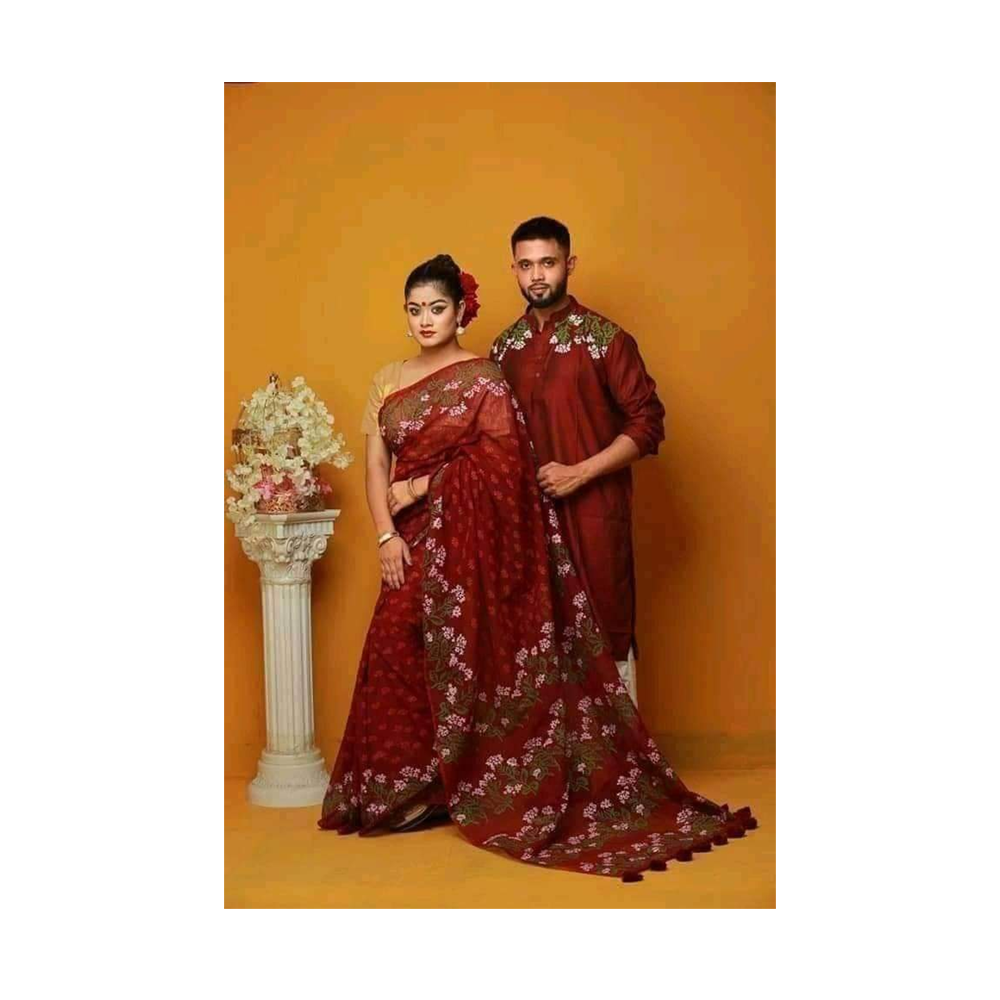 Gorgeous Half Silk Saree and Dhupian Cotton Panjabi For Couple Set - BAN013