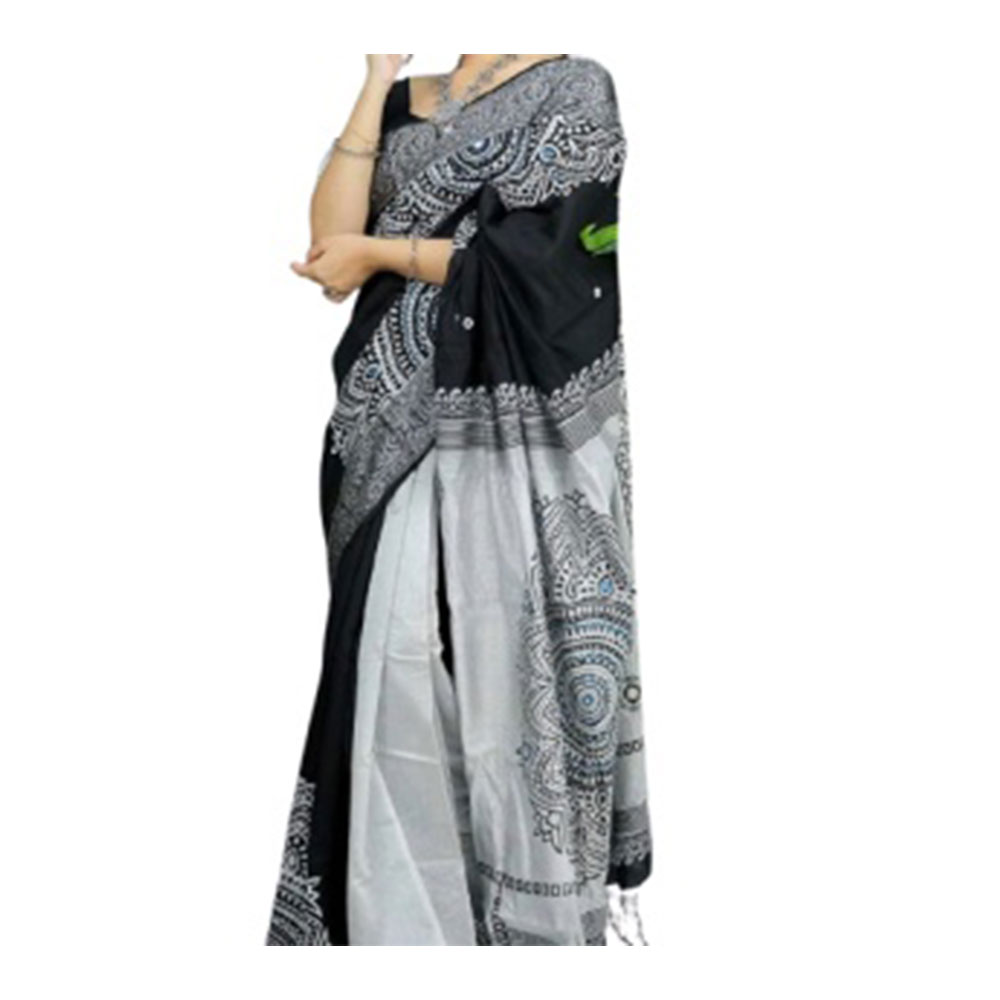 Dupion Silk Saree For Women - Black and White - SP-H41