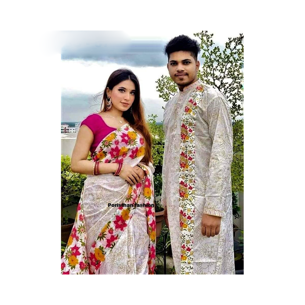 Gorgeous Half Silk Saree and Dhupian Silk Panjabi For Couple Set - BAN035