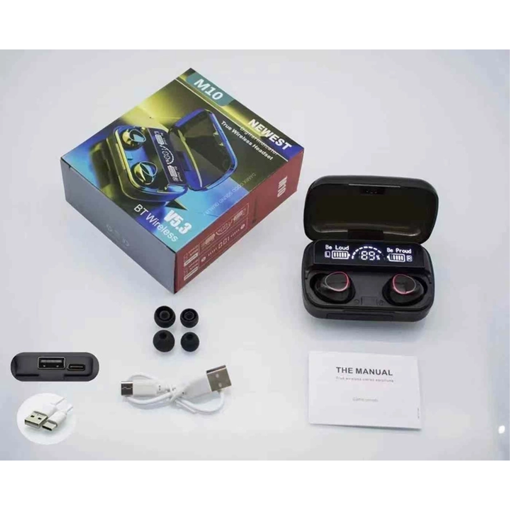 M10 TWS Wireless Bluetooth 5.1 Earbuds with 2000mAh Power Bank & HiFi Sound