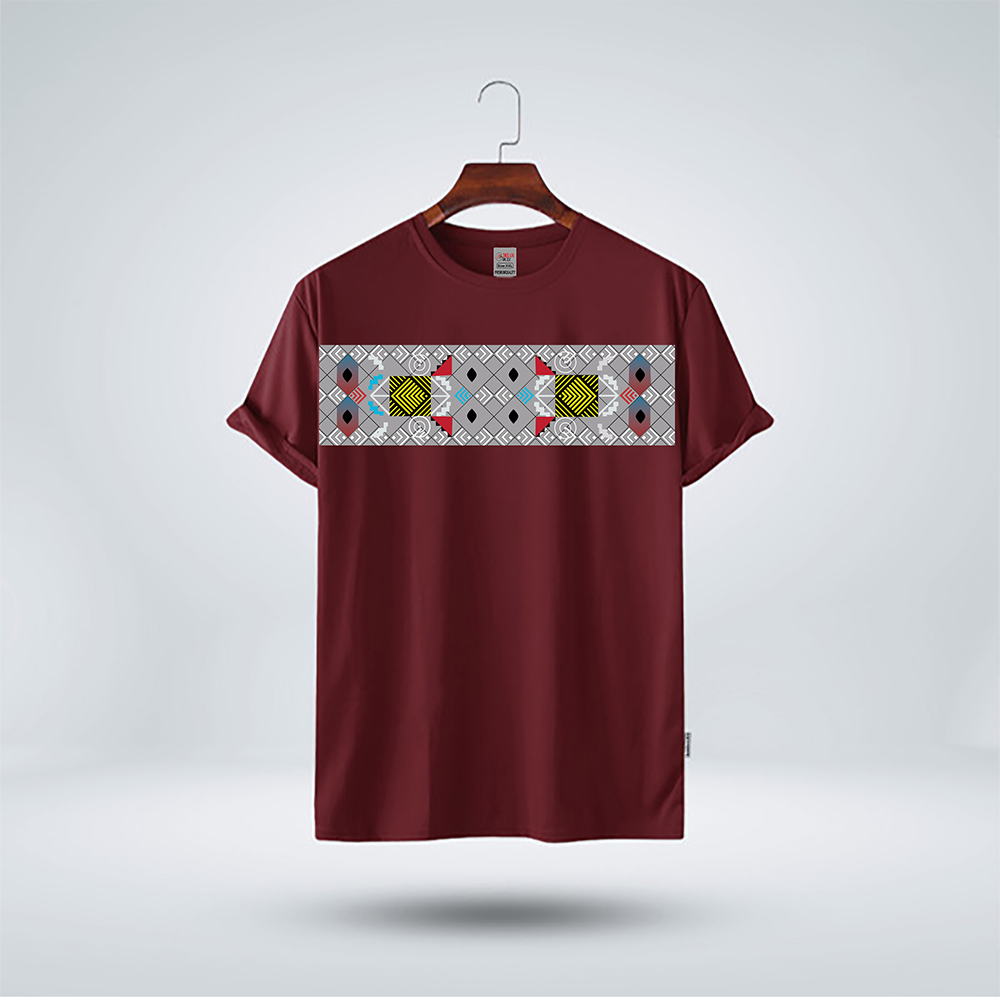 Cotton Printed Half Sleeve T-Shirt for Men - Maroon 