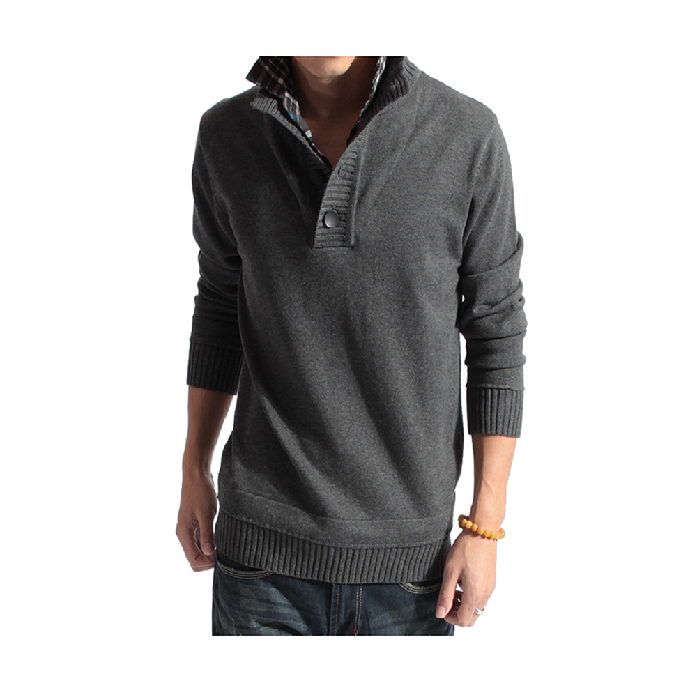 Woolen Full Sleeve Button Jumper For Men - J-03 - Dark Gray