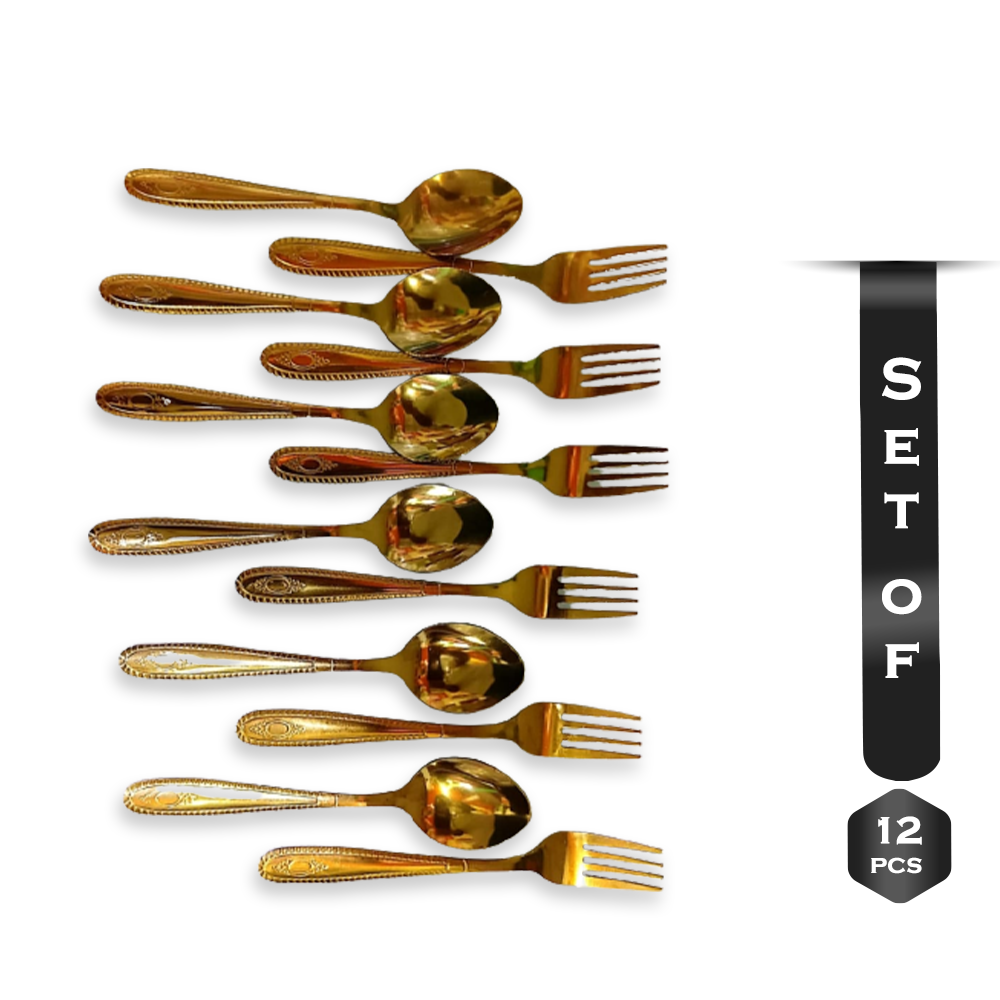 Set of 12 Pcs Spoon and Fork Set Golden
