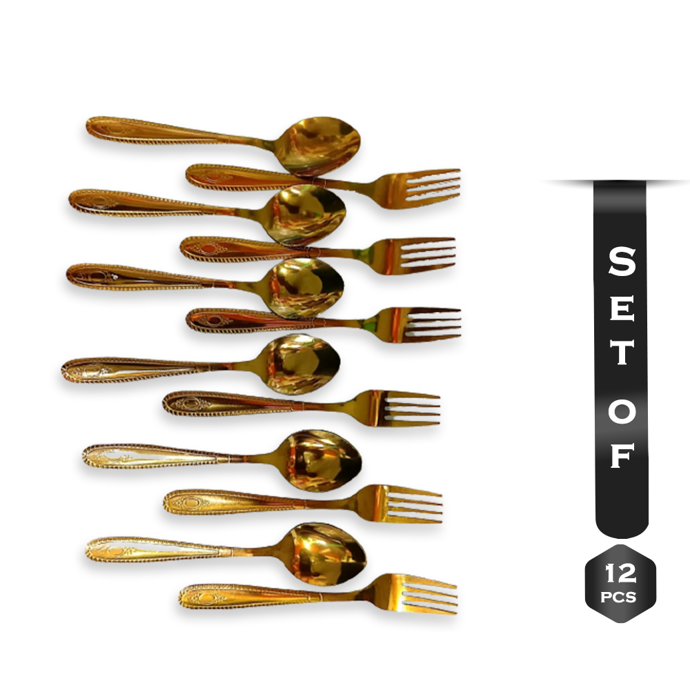 Set of 12 Pcs Spoon and Fork Set - Golden