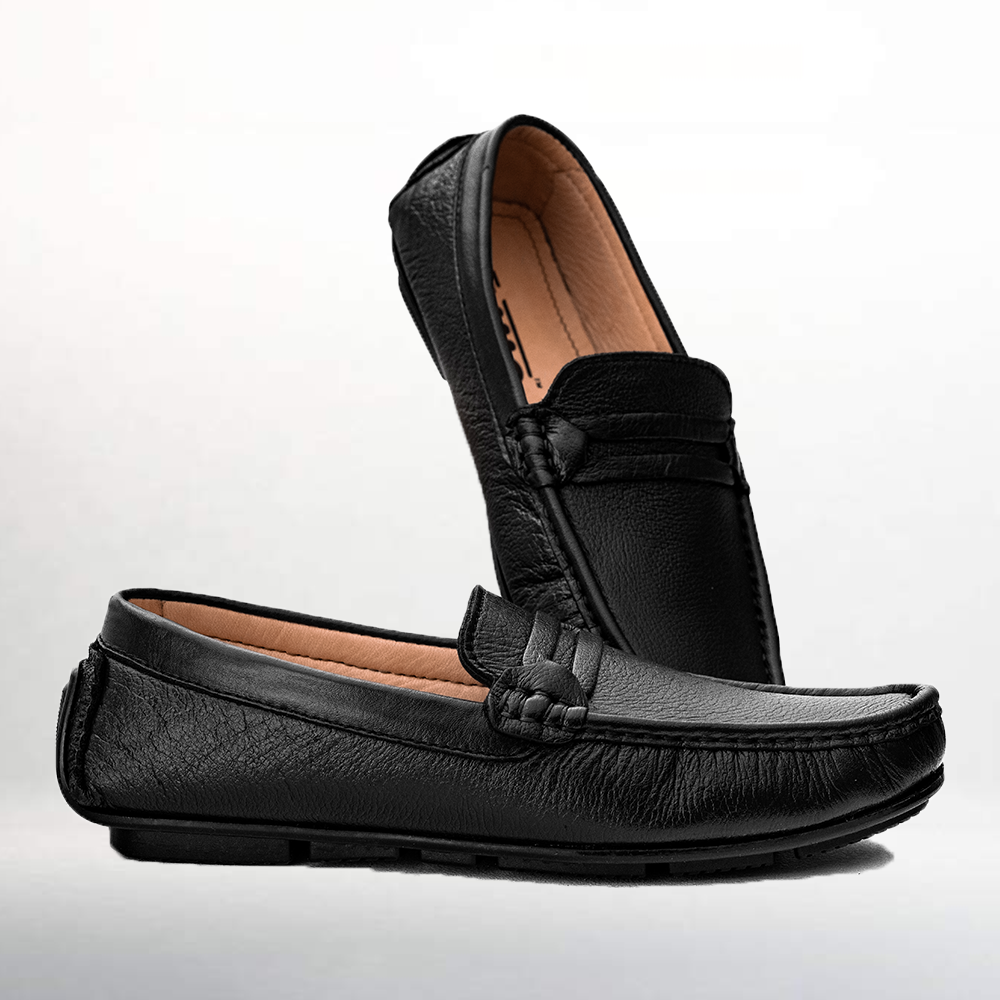 Leather Loafer Shoes For Men - Black - 8440604