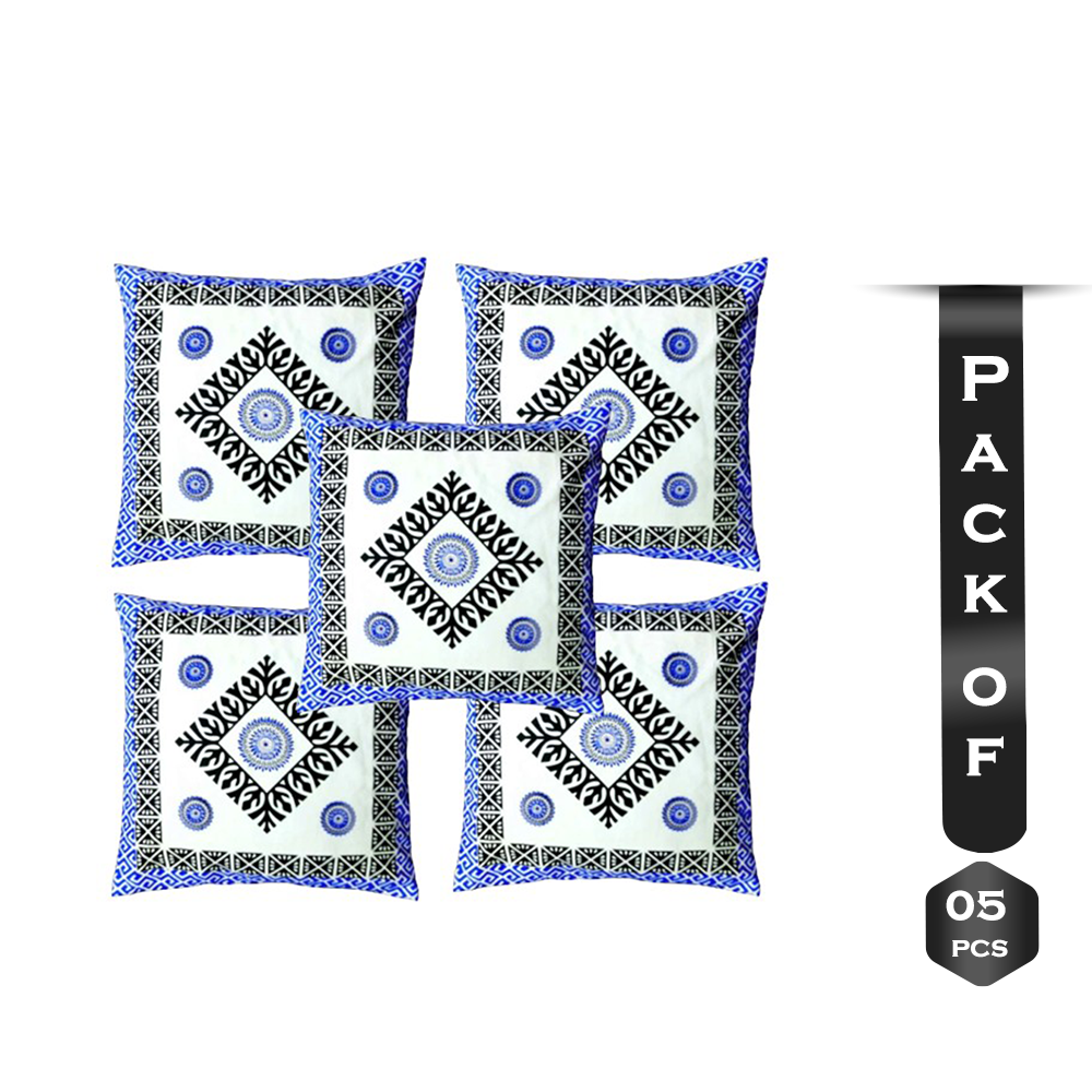 Pack Of 5 Pcs Cotton Hand Made Cushion Cover - Blue