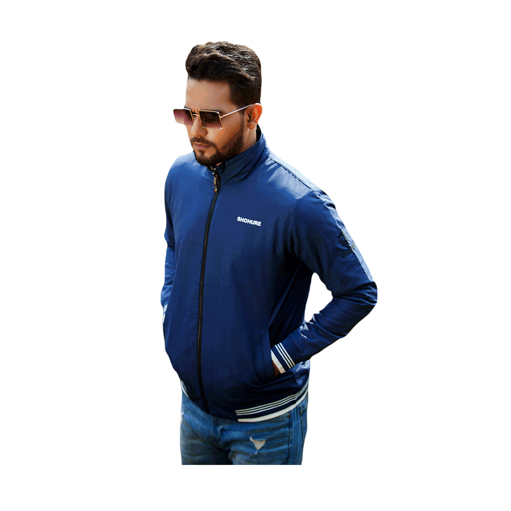 Microfiber Double Part Air Proof Jacket For Men - Navy Blue - JCK30