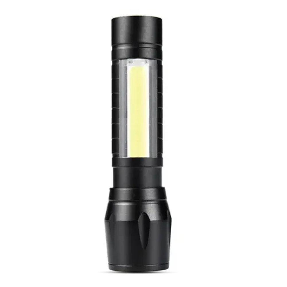 USB Rechargeable Telescopic Zoomable Powerful Flashlight - 3800LM - Black