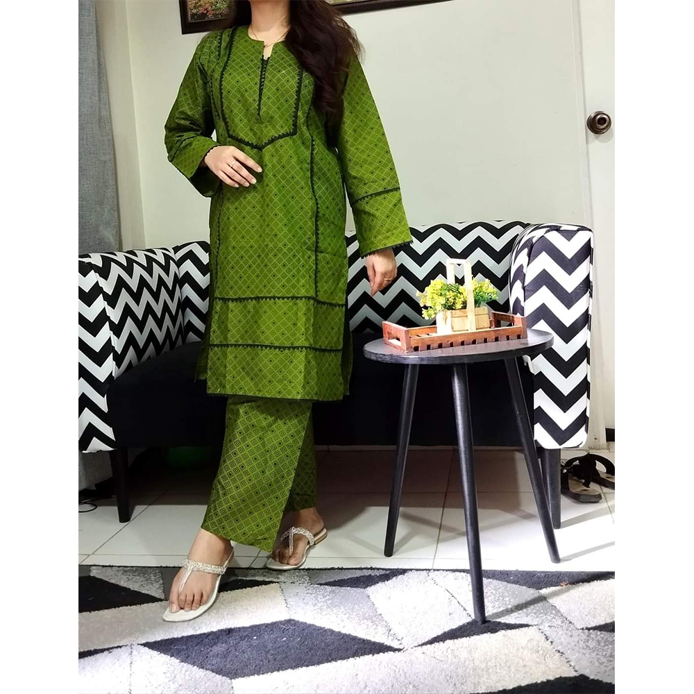 Stitched Ac Cotton Salwar Kameez For Women - Green