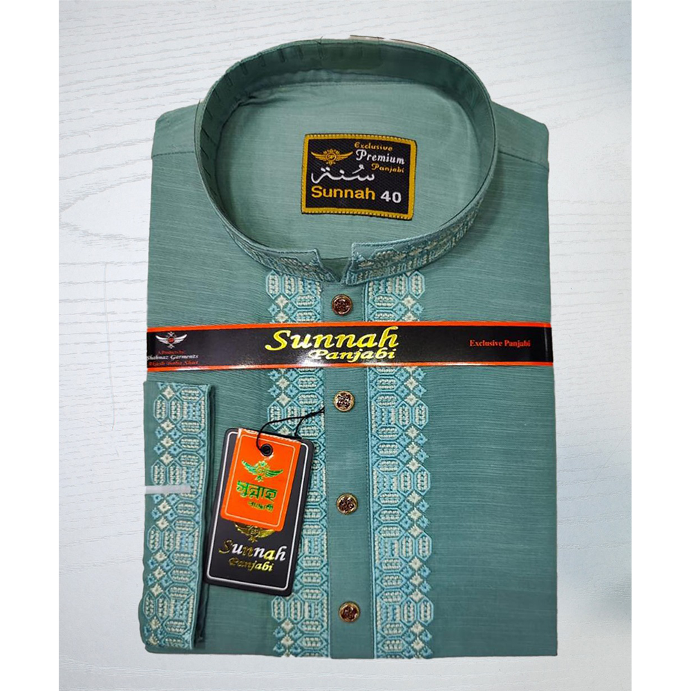 Cotton Embroidery Panjabi For Men - Olive