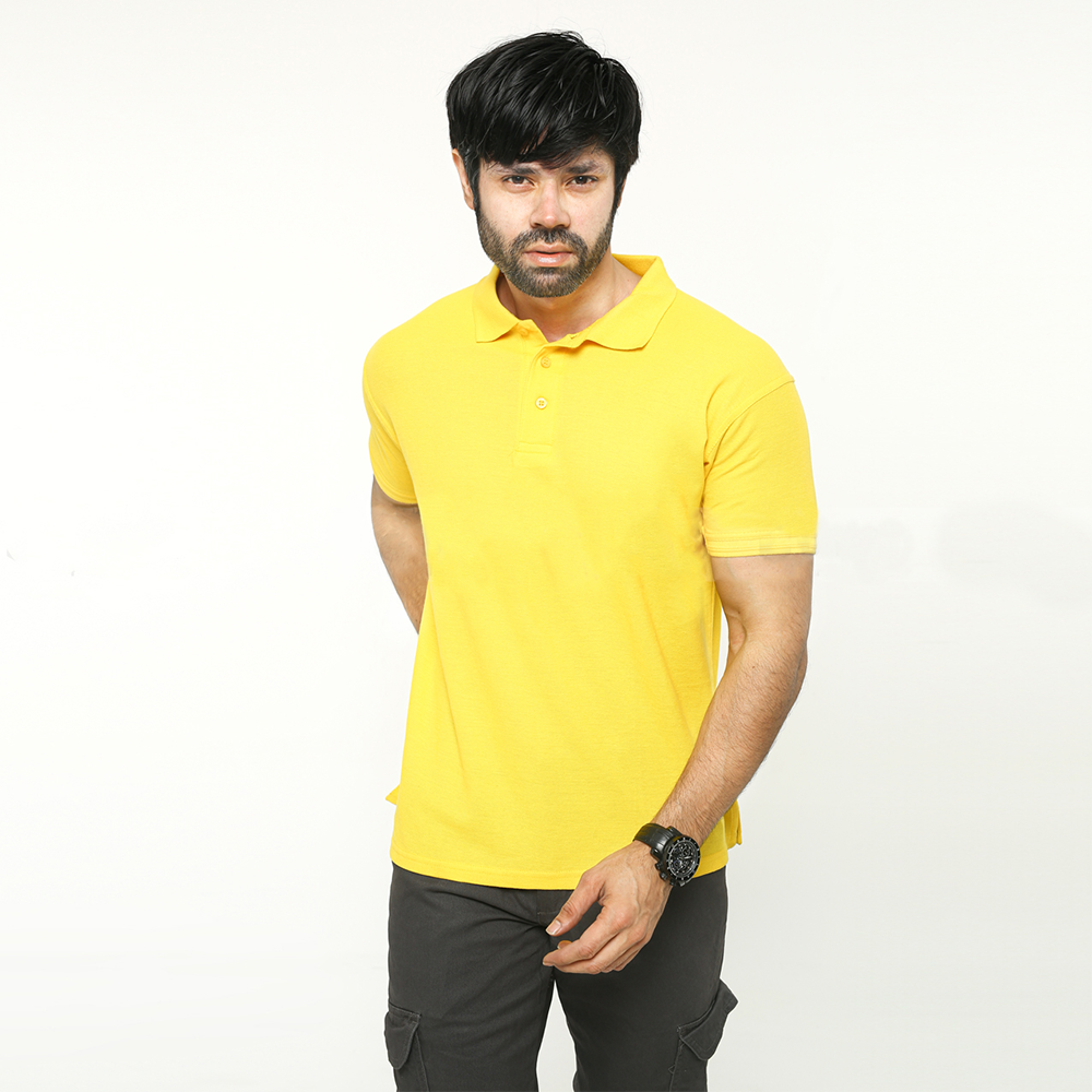 Cotton Polo Shirt For Man - Yellow - NZ-9003