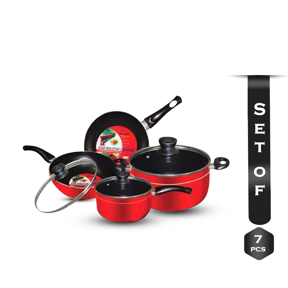 Set Of 7 Pcs Kiam Non Stick Cookware Set - Red