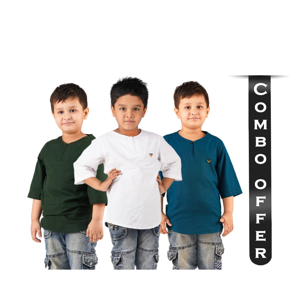 Combo of Cotton Three Quarter Sleeve Katua for Boys - Combo 2